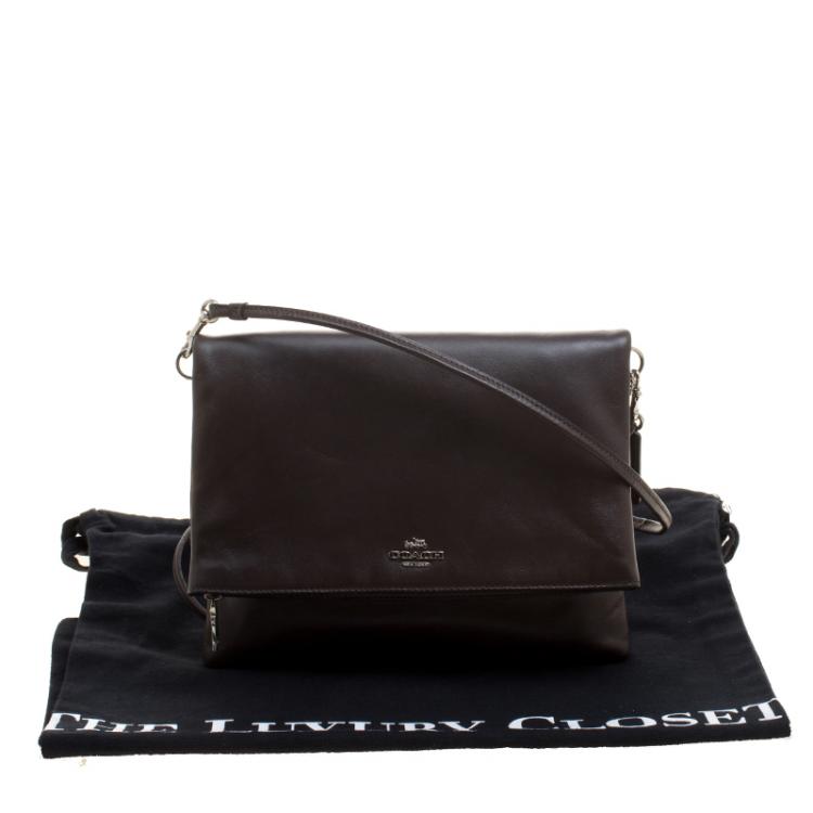 Pre Owned Coach Brown Leather Foldover Crossbody Bag