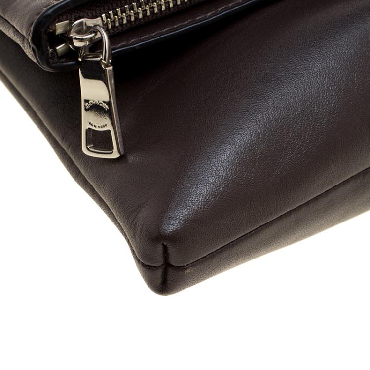 Pre Owned Coach Brown Leather Foldover Crossbody Bag