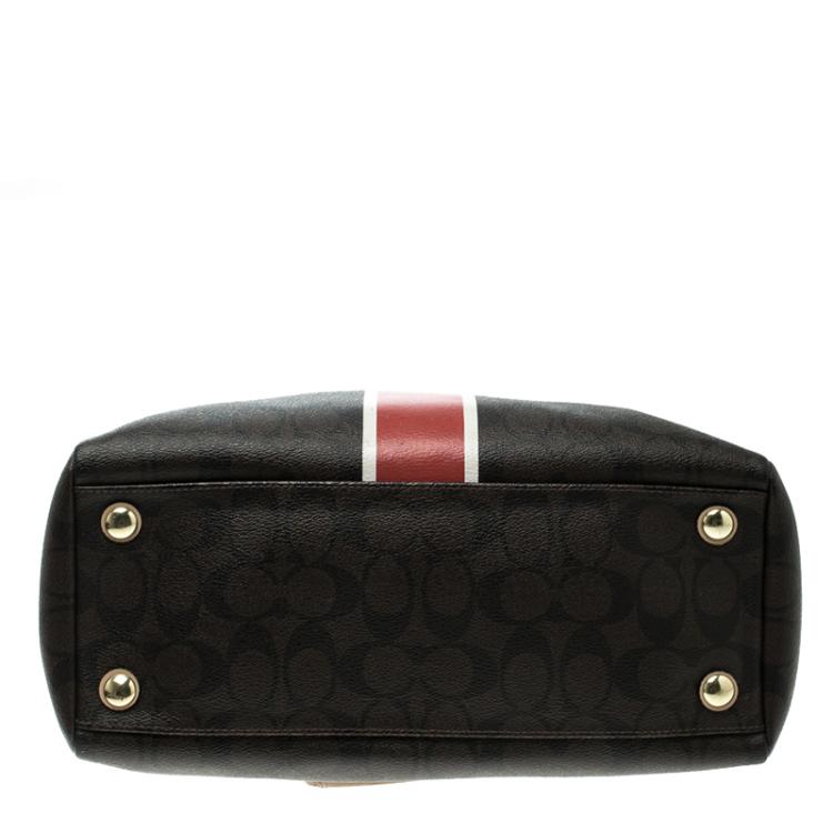 Pre Owned Coach Brown Signature Coated Canvas Nancy Stripe Satchel