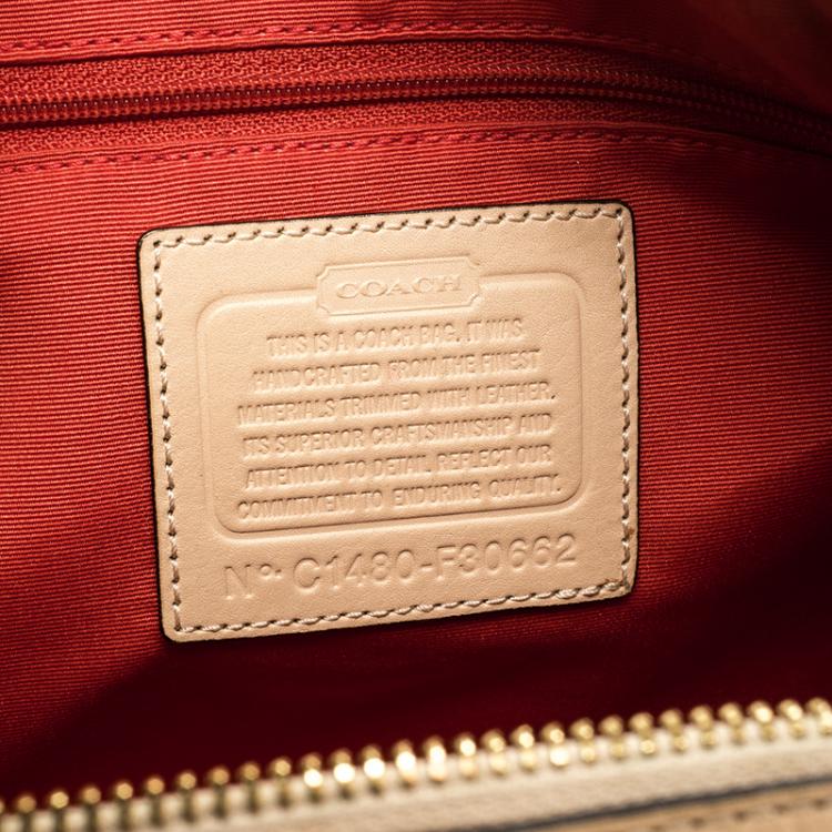 Pre Owned Coach Brown Signature Coated Canvas Nancy Stripe Satchel