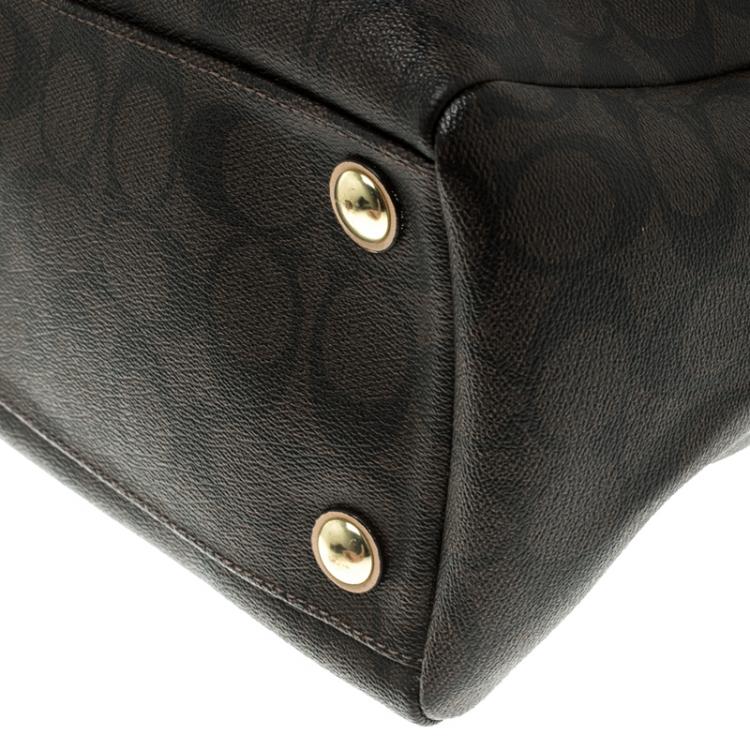 Pre Owned Coach Brown Signature Coated Canvas Nancy Stripe Satchel