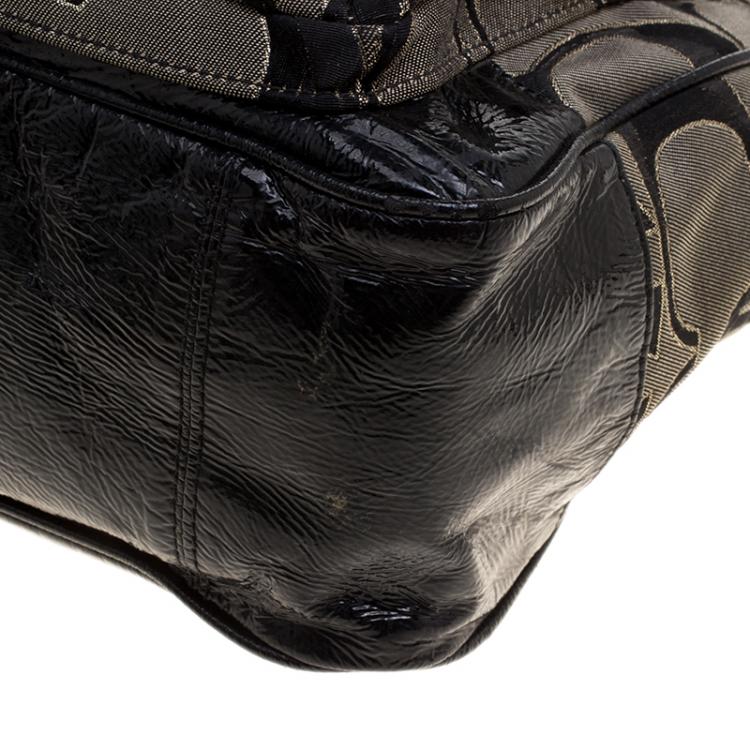 Pre Owned Coach Black/Grey Signature Canvas Poppy North South Tote