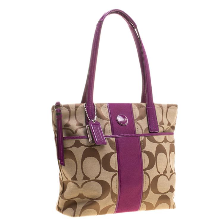 Pre Owned Coach Beige/Pink Canvas Tote