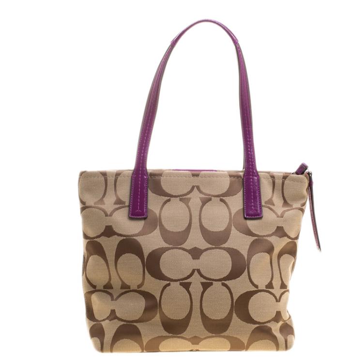 Pre Owned Coach Beige/Pink Canvas Tote