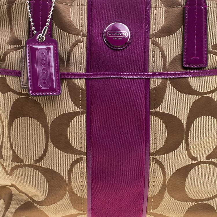 Pre Owned Coach Beige/Pink Canvas Tote