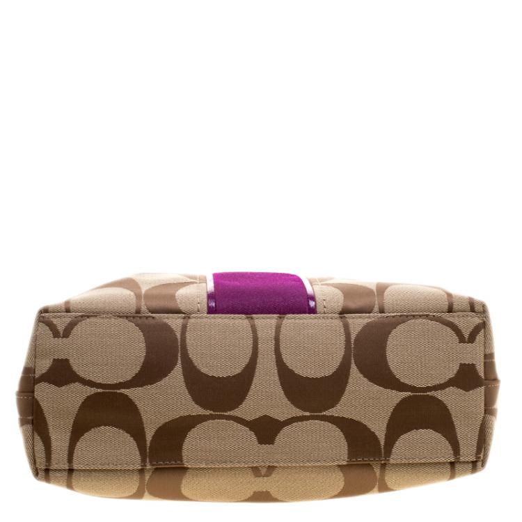 Pre Owned Coach Beige/Pink Canvas Tote