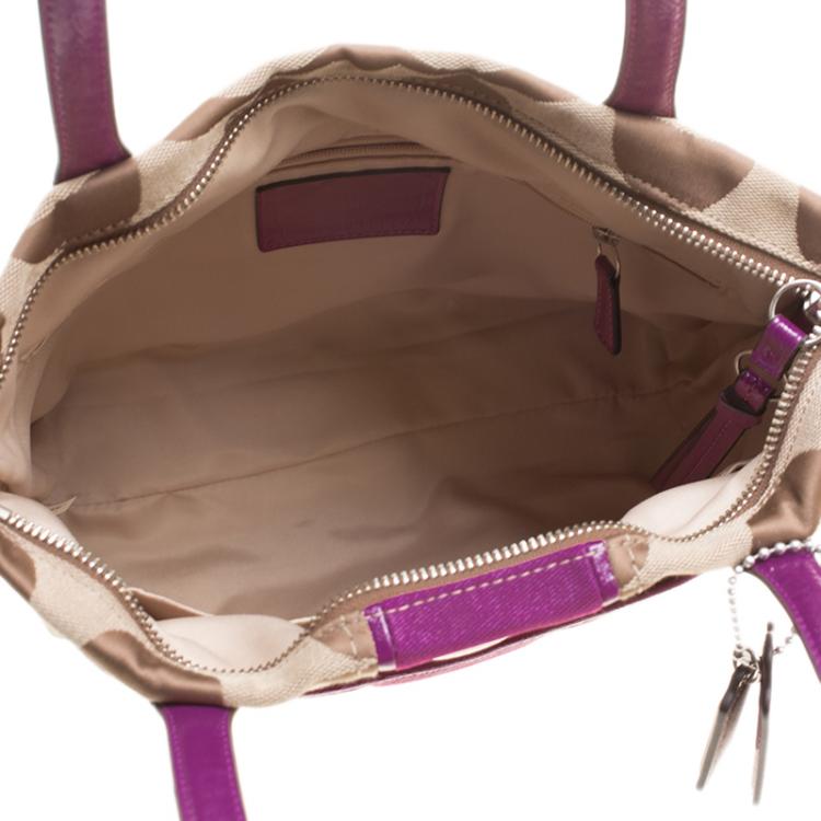 Pre Owned Coach Beige/Pink Canvas Tote