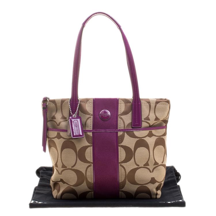 Pre Owned Coach Beige/Pink Canvas Tote
