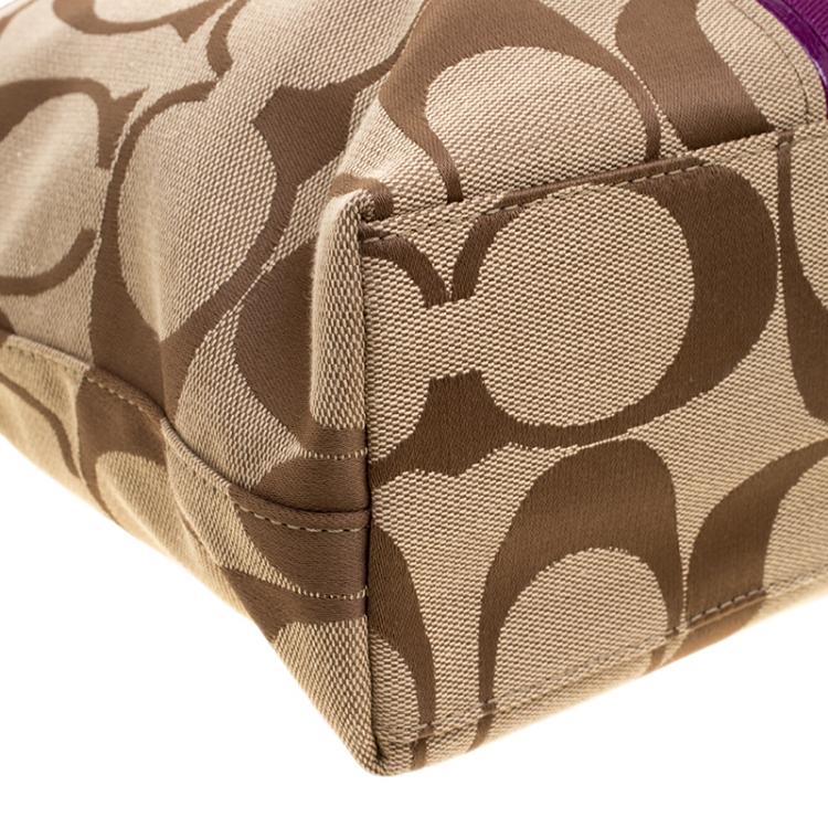 Pre Owned Coach Beige/Pink Canvas Tote
