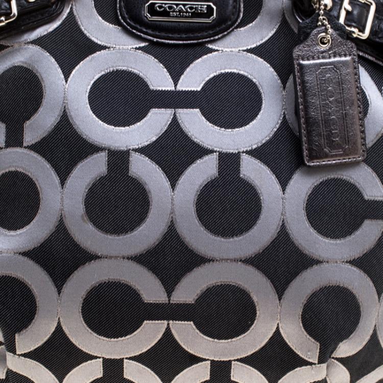Pre Owned Coach Madison Black Op Art Sateen and Leather Satchel