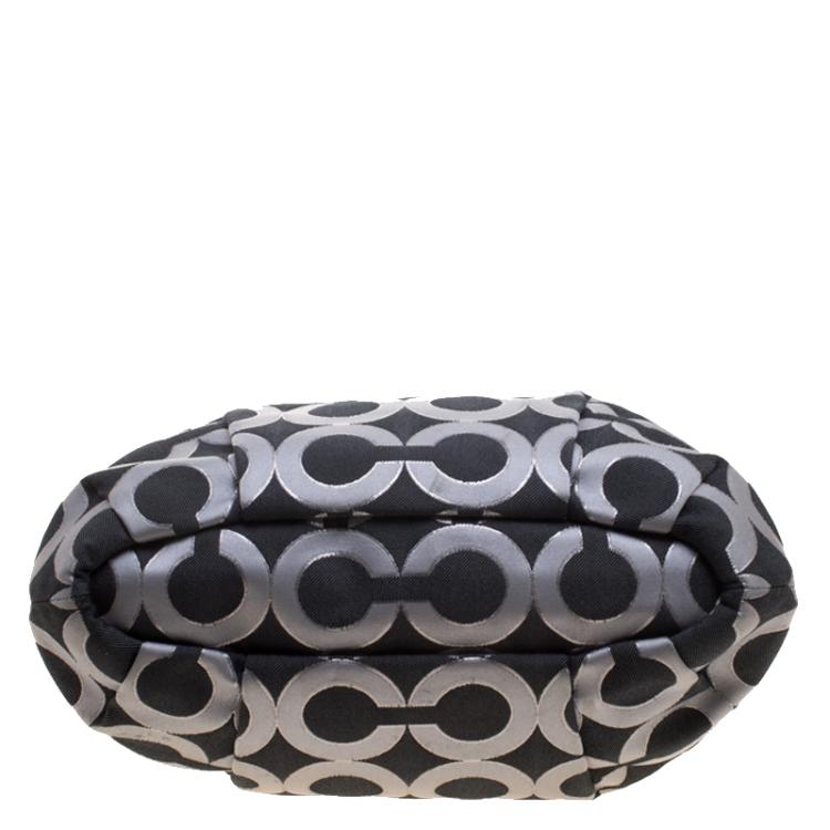 Pre Owned Coach Madison Black Op Art Sateen and Leather Satchel
