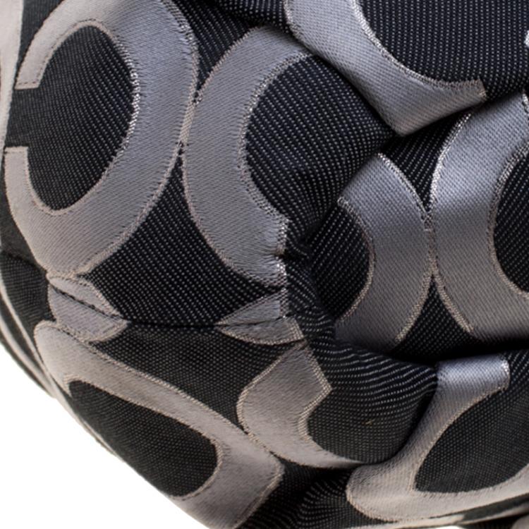 Pre Owned Coach Madison Black Op Art Sateen and Leather Satchel