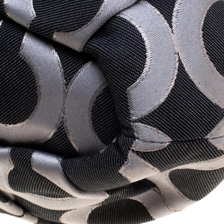 Pre Owned Coach Madison Black Op Art Sateen and Leather Satchel