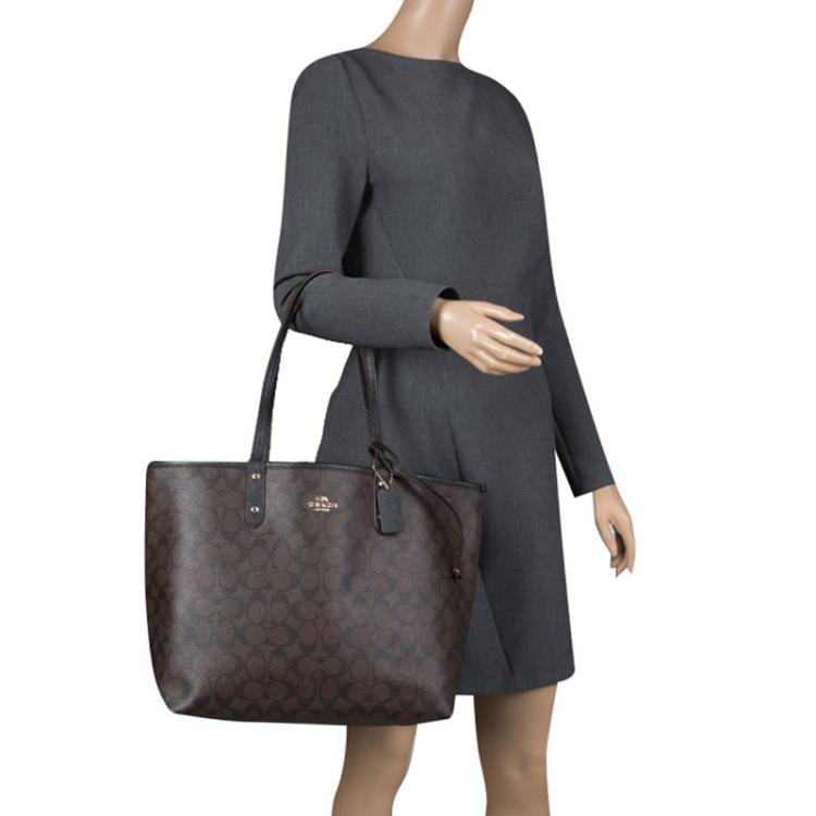 Pre Owned Coach  Brown/Black Coated Canvas Reversible City Tote