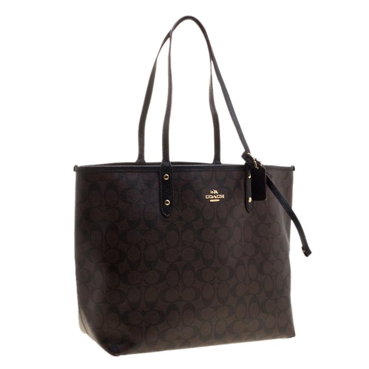 Pre Owned Coach  Brown/Black Coated Canvas Reversible City Tote