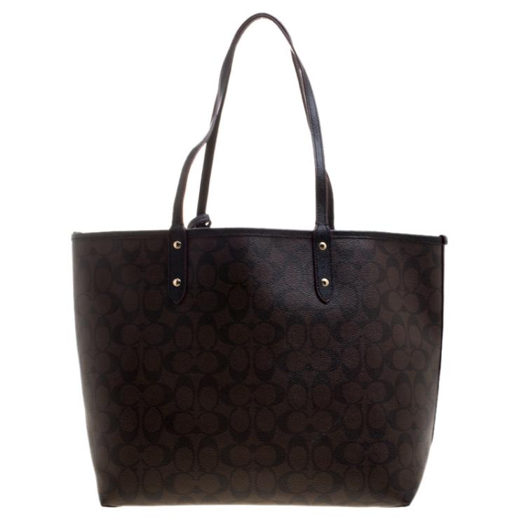 Pre Owned Coach  Brown/Black Coated Canvas Reversible City Tote