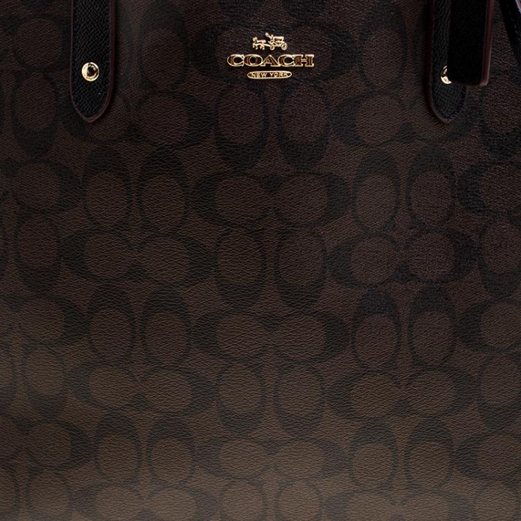 Pre Owned Coach  Brown/Black Coated Canvas Reversible City Tote
