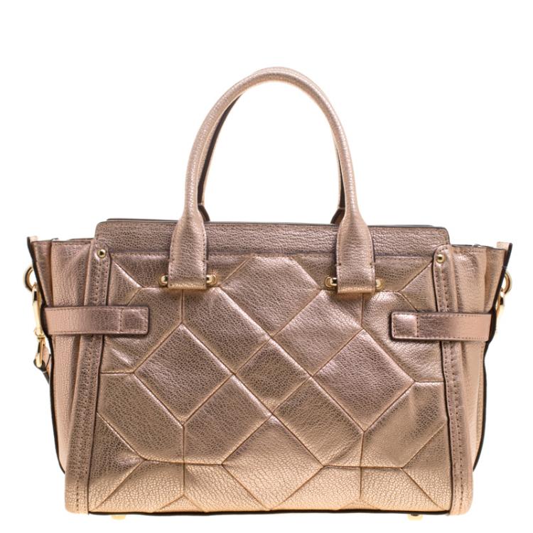 Pre Owned Coach Rose Gold Patchwork Metallic Leather Swagger 27 Carryall Tote
