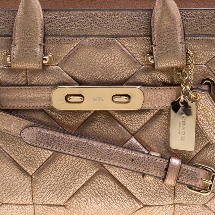 Pre Owned Coach Rose Gold Patchwork Metallic Leather Swagger 27 Carryall Tote