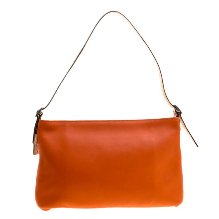 Pre Owned Coach Orange and Beige Leather Shoulder Bag