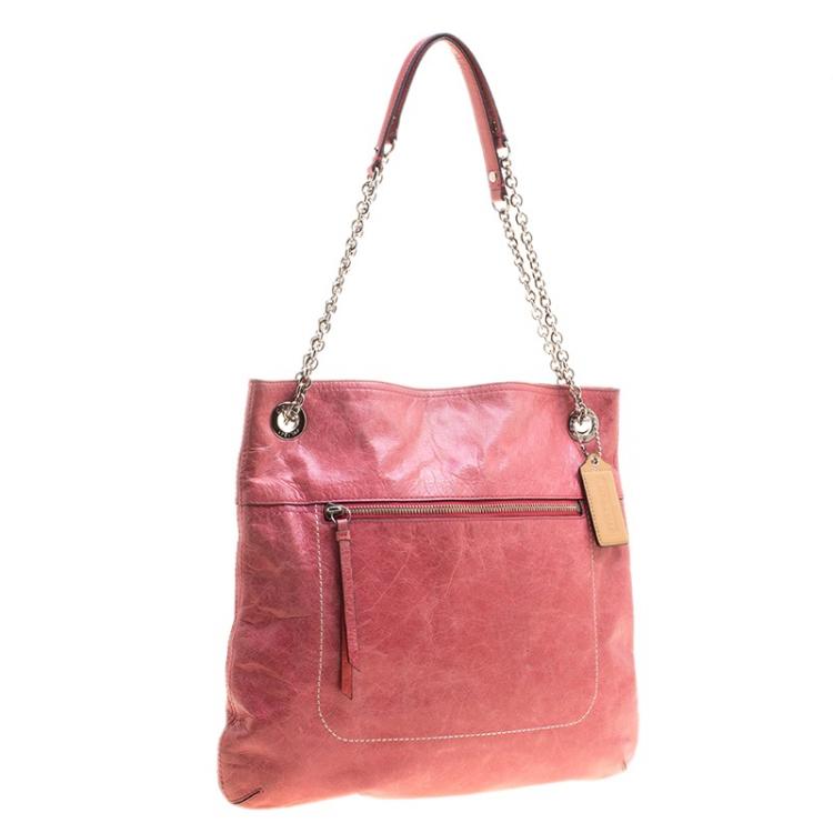 Pre Owned Coach Pink Leather Slim Camellia Shoulder Bag