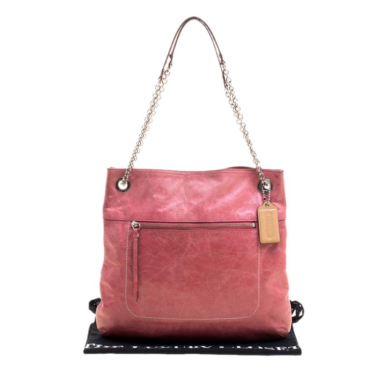 Pre Owned Coach Pink Leather Slim Camellia Shoulder Bag