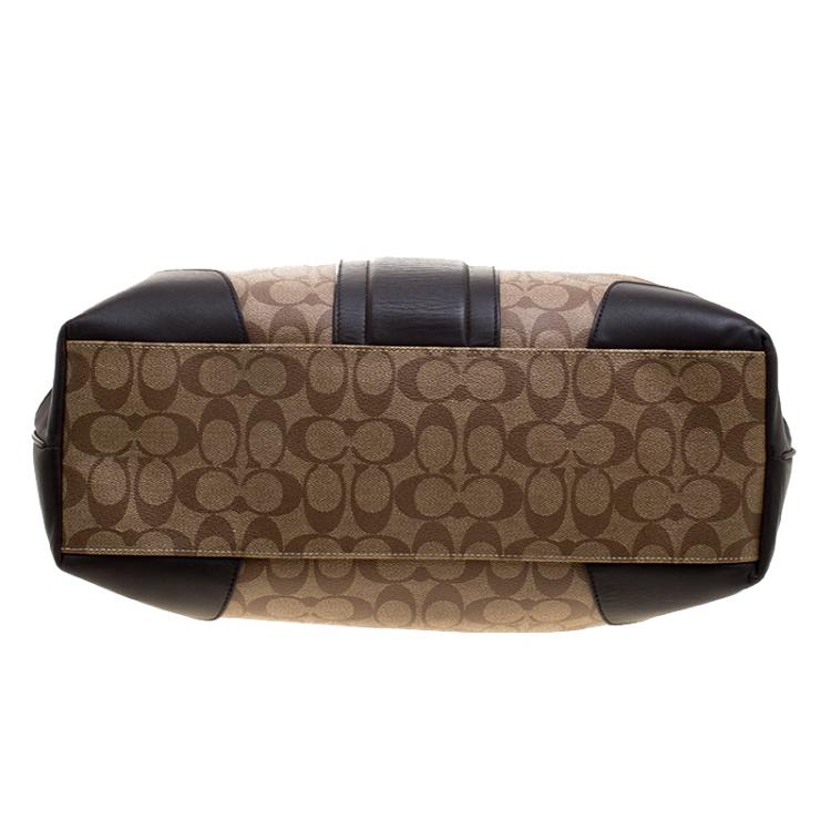 Pre Owned Coach Beige/Brown Signature Coated Canvas Weekender Tote