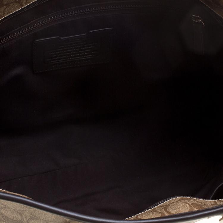Pre Owned Coach Beige/Brown Signature Coated Canvas Weekender Tote