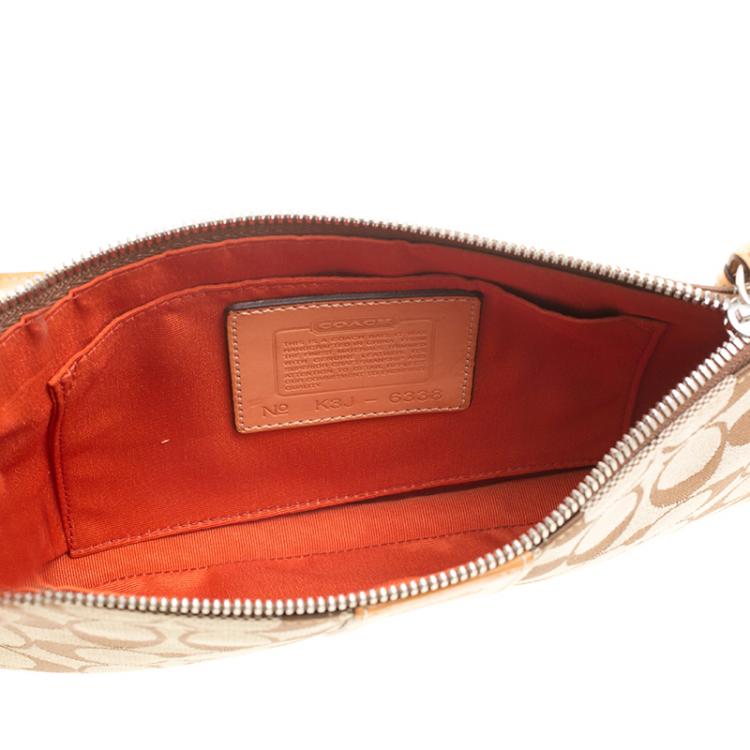Pre Owned Coach Tan/Beige Signature Canvas Slim Demi Crossbody Bag