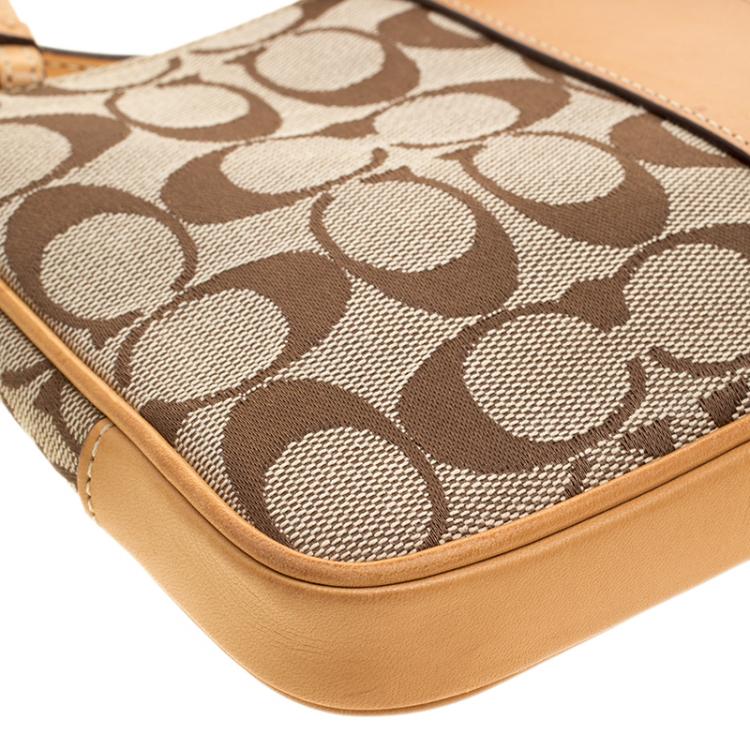 Pre Owned Coach Tan/Beige Signature Canvas Slim Demi Crossbody Bag