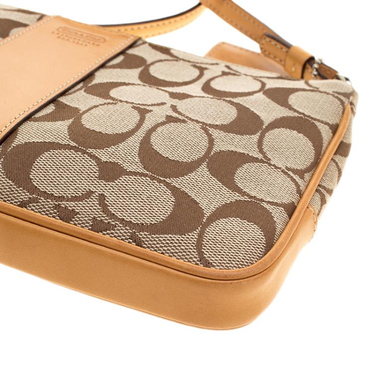 Pre Owned Coach Tan/Beige Signature Canvas Slim Demi Crossbody Bag