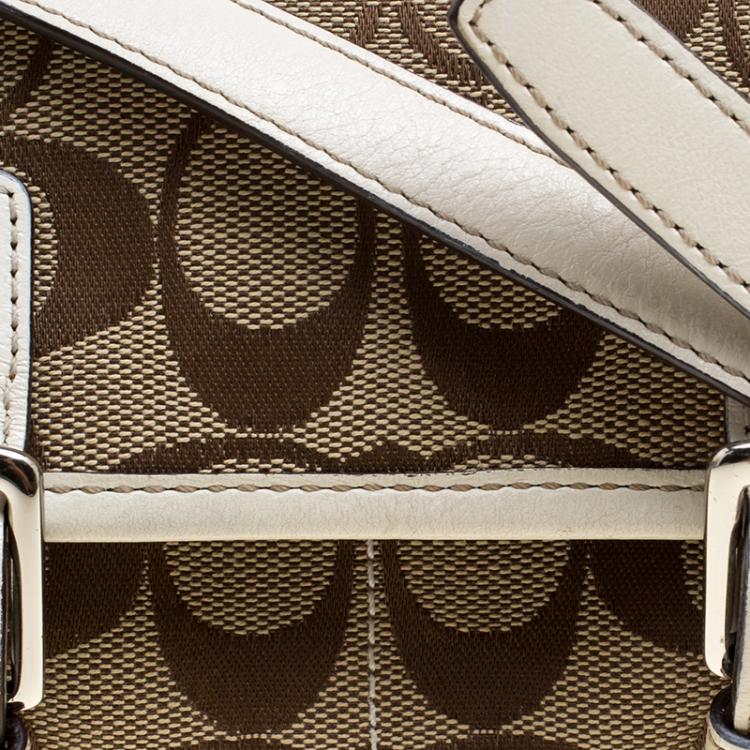 Pre Owned Coach White/Beige Signature Canvas Crossbody Bag