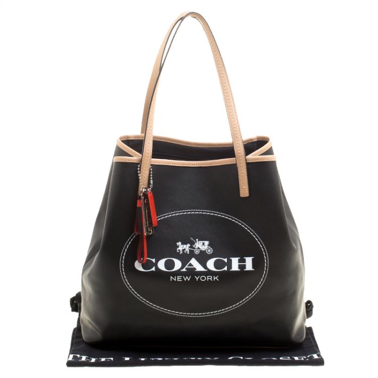 Pre Owned Coach Black Coated Canvas and Leather Metro Horse Carriage Shopper Tote