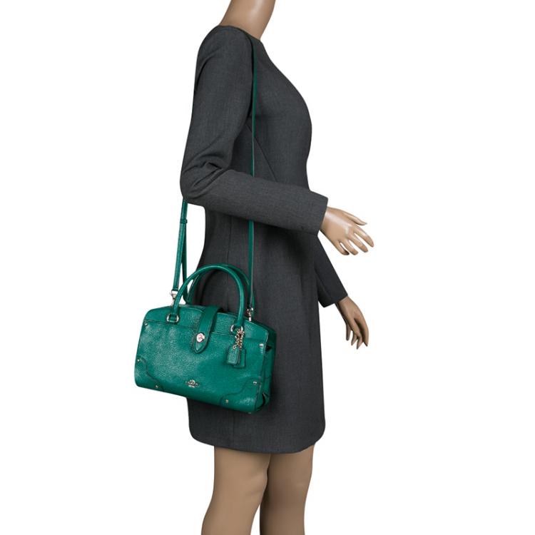 Pre Owned Coach Green Pebbled Leather Mercer 24 Satchel