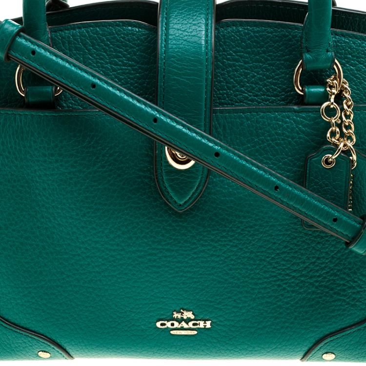 Pre Owned Coach Green Pebbled Leather Mercer 24 Satchel