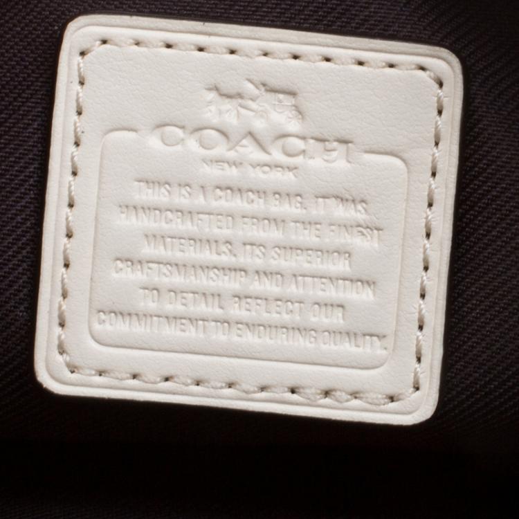 Pre Owned Coach Cream Leather Heart Embroidered Oval Crossbody Clutch Bag