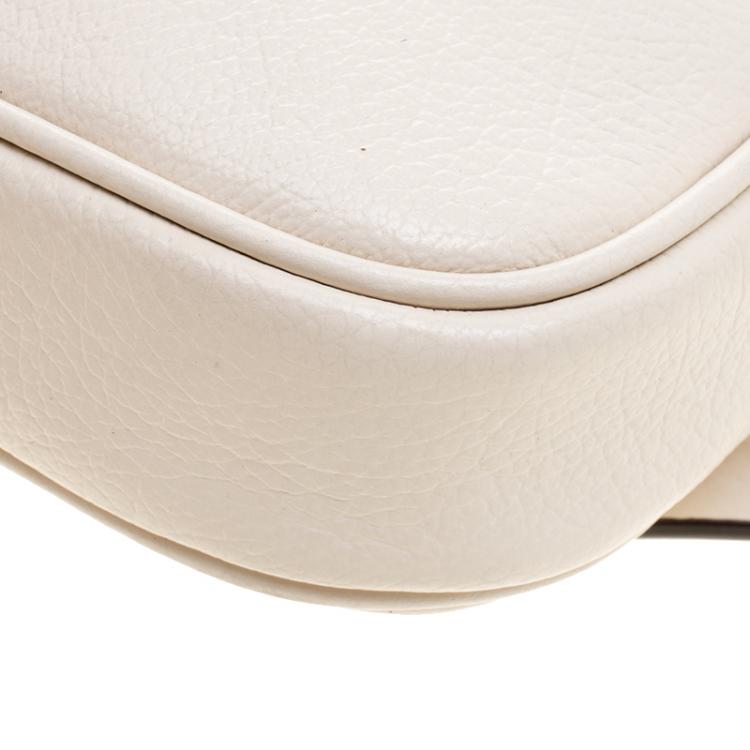 Pre Owned Coach Cream Leather Heart Embroidered Oval Crossbody Clutch Bag