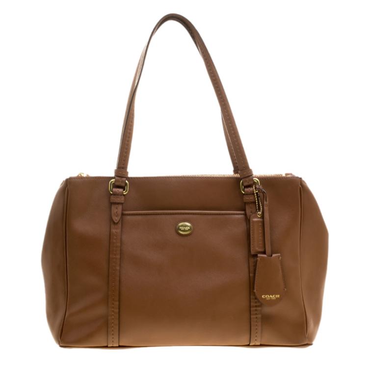 Pre Owned Coach Brown Saffiano Leather Satchel