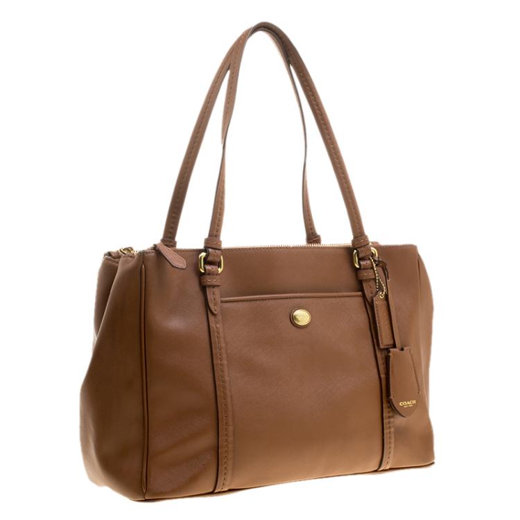Pre Owned Coach Brown Saffiano Leather Satchel