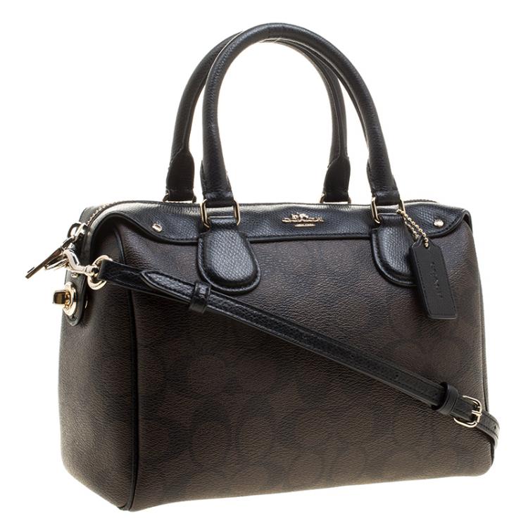 Pre Owned Coach Brown/Black Signature Canvas Mini Bennett Satchel