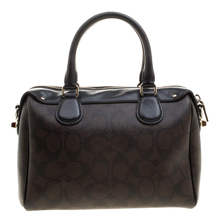 Pre Owned Coach Brown/Black Signature Canvas Mini Bennett Satchel