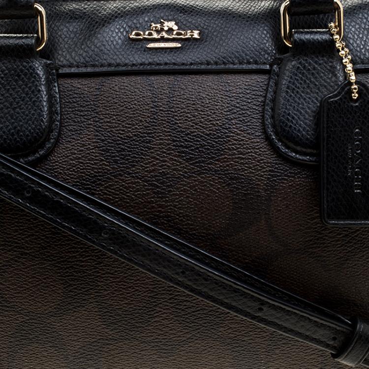 Pre Owned Coach Brown/Black Signature Canvas Mini Bennett Satchel