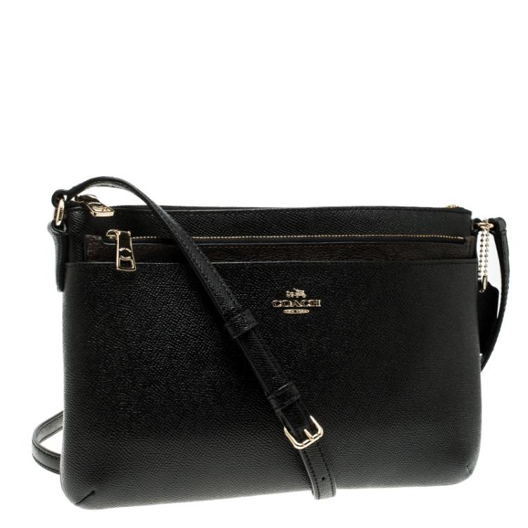 Pre Owned Coach Black Leather Journal Crossbody Bag