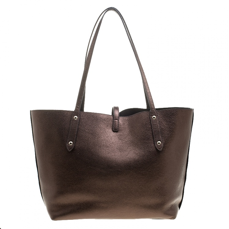 Pre Owned Coach Bronze Leather Large Market Shopper Tote