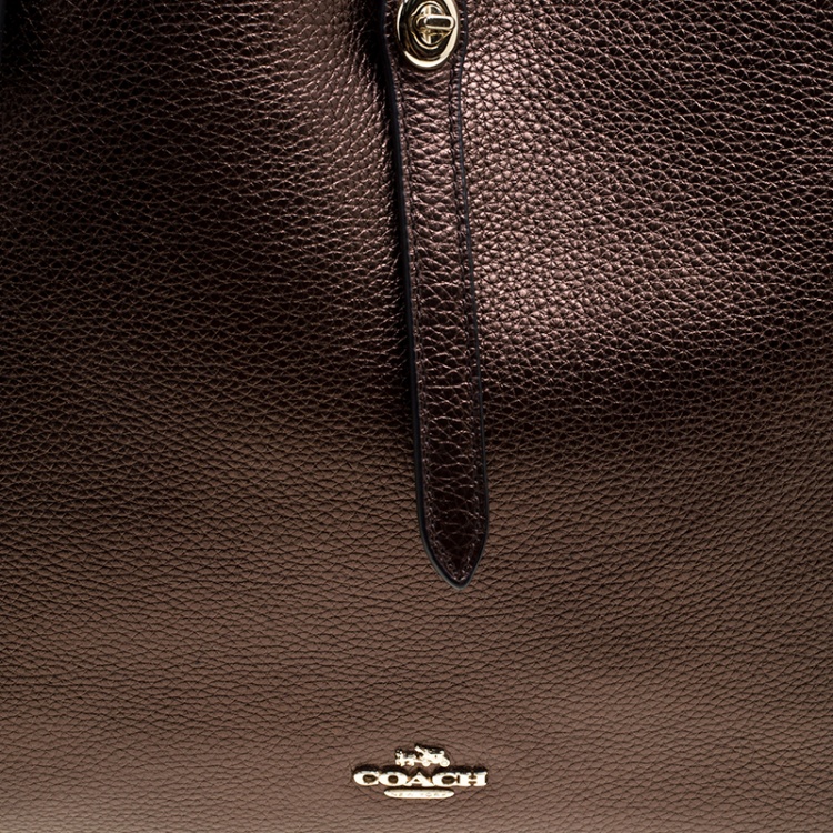 Pre Owned Coach Bronze Leather Large Market Shopper Tote