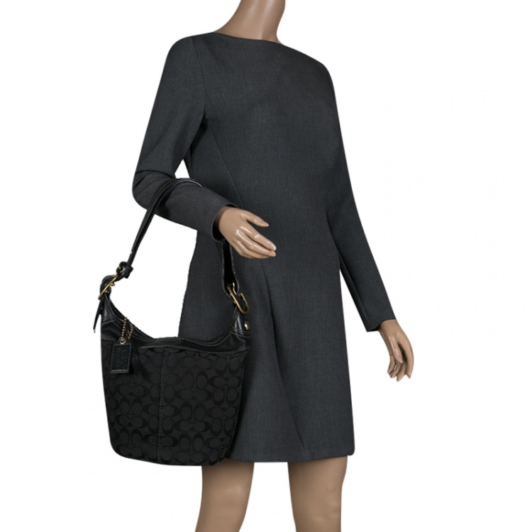 Pre Owned Coach Black Signature Canvas Bucket Hobo
