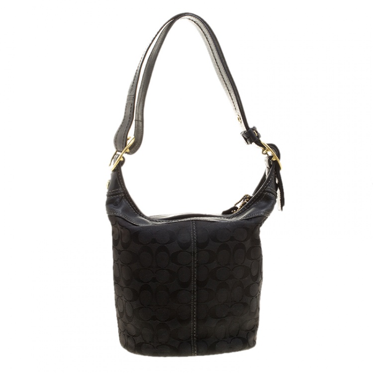 Pre Owned Coach Black Signature Canvas Bucket Hobo