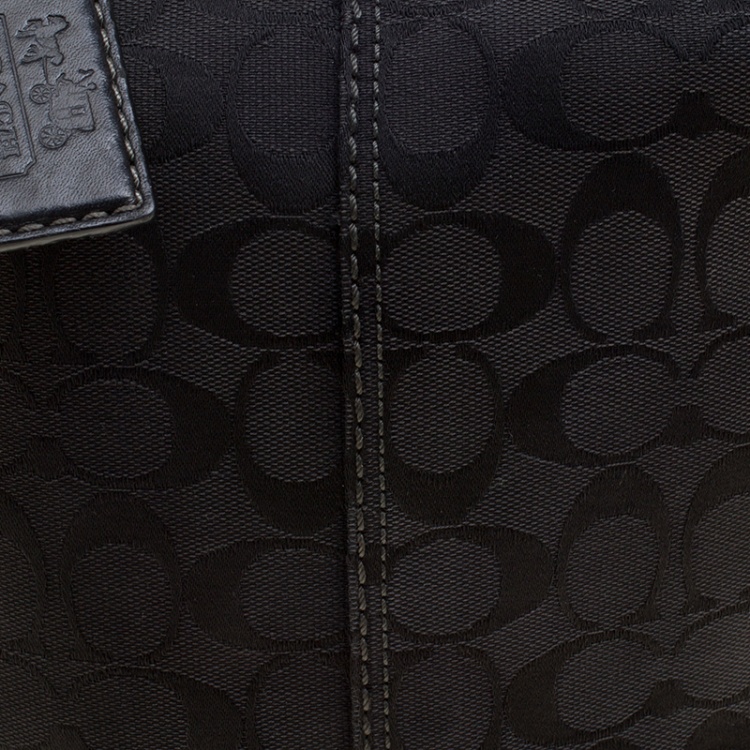 Pre Owned Coach Black Signature Canvas Bucket Hobo