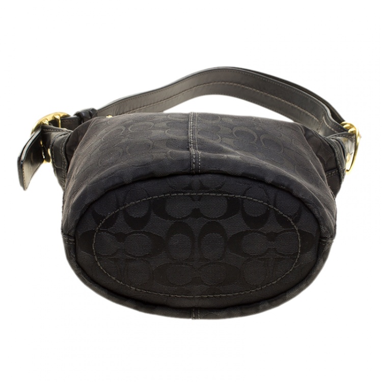 Pre Owned Coach Black Signature Canvas Bucket Hobo