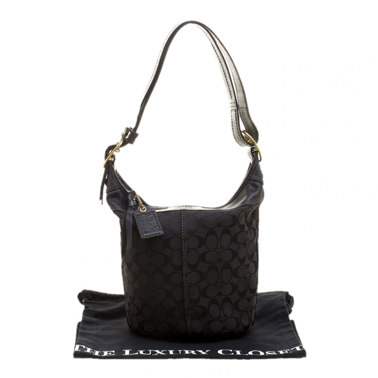 Pre Owned Coach Black Signature Canvas Bucket Hobo